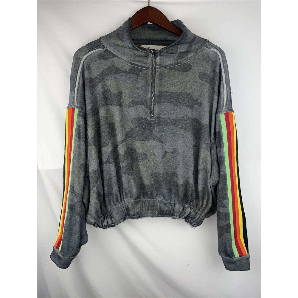 Vintage Havana Camo Zip Front Crop Sweatshirt Small S Stripe Long Sleeve Soft